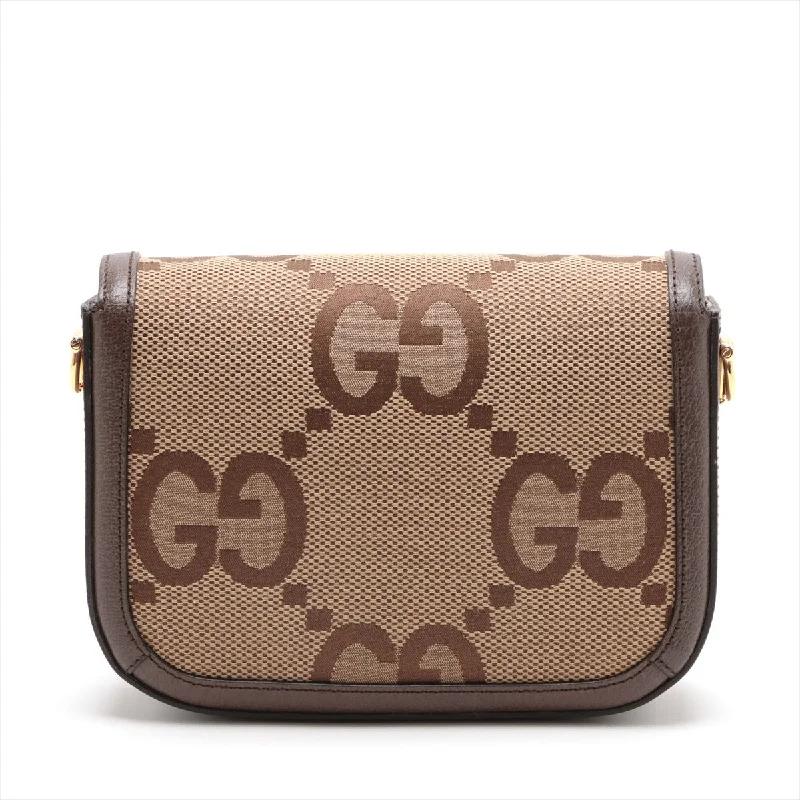 GUCCI tote bags for everyday use -Gucci JamboGG Hoodbit 1955 Canvas  Leather 2WAY Shoulder Bag Beige × Brown 658574