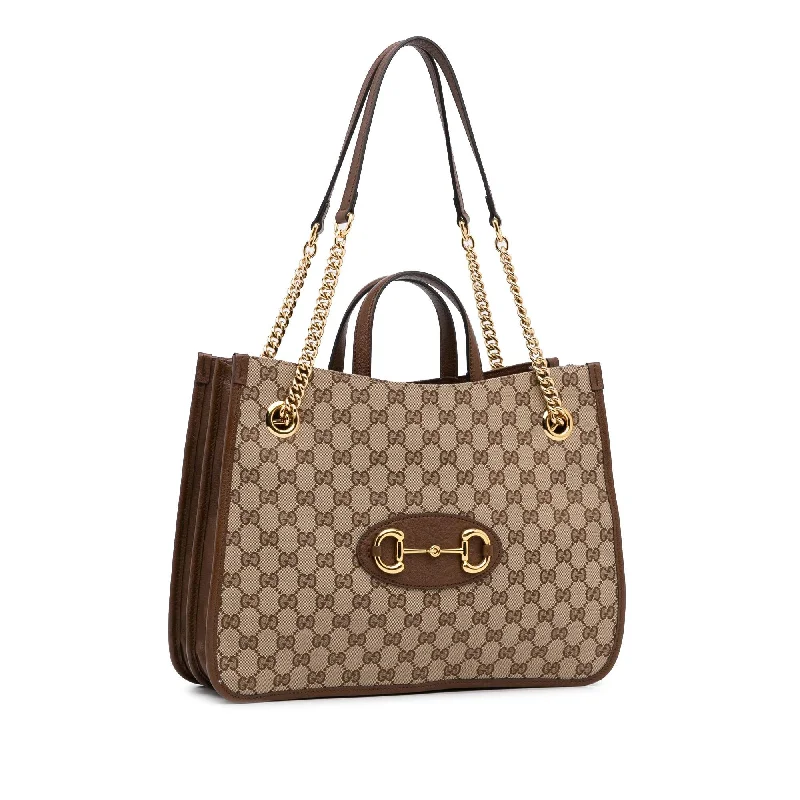 GUCCI bags for business professionals -Gucci Medium GG Canvas 1955 Horsebit Chain Tote