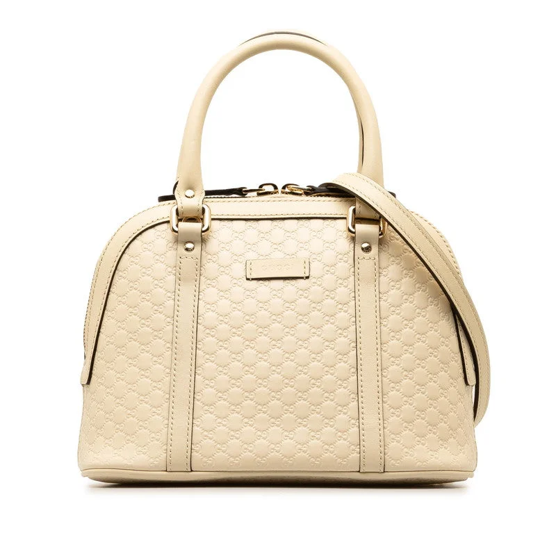 GUCCI leather crossbody bags -Gucci MicroGucci Sima Handbag 2WAY 449654 Ivory Beige Leather  Gucci