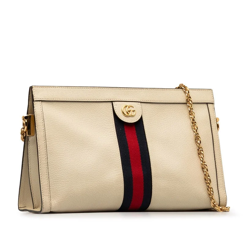 GUCCI bags with distinctive leather -Gucci Ophidia GG Medium Chain Shoulder Bag 503876 White  Leather  Gucci