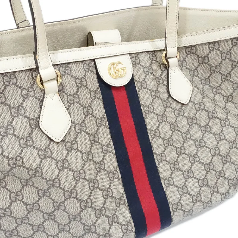 GUCCI handbags with interlocking GG -Gucci Ophidia GG Supreme Medium Sy Line Tote Bag PVC White 631685