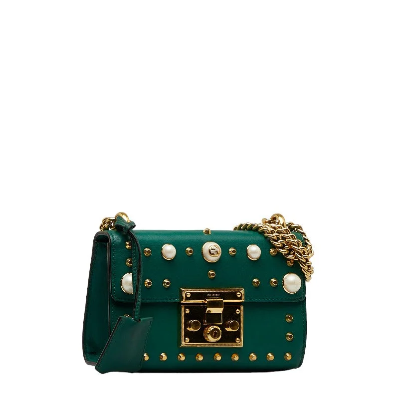 GUCCI luxury bags with smooth leather finishes -Gucci Padlock Stands Chain Shoulder Bag 432182 Green Leather  Gucci