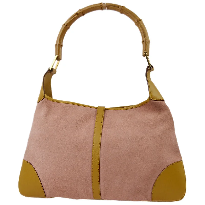 GUCCI bags with detailed craftsmanship -Gucci Pink Ocher Suede Bamboo Handbag