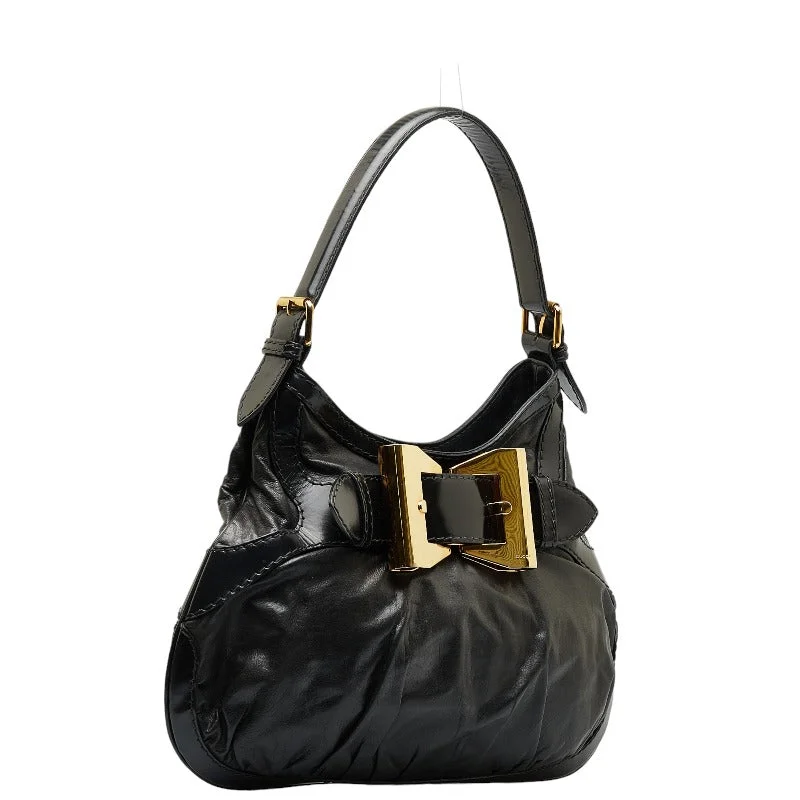 GUCCI bags for evening events -Gucci Queen Hobo Ribbon Gold  One-Shoulder Bag 189885 Black Leather Ladies Gucci