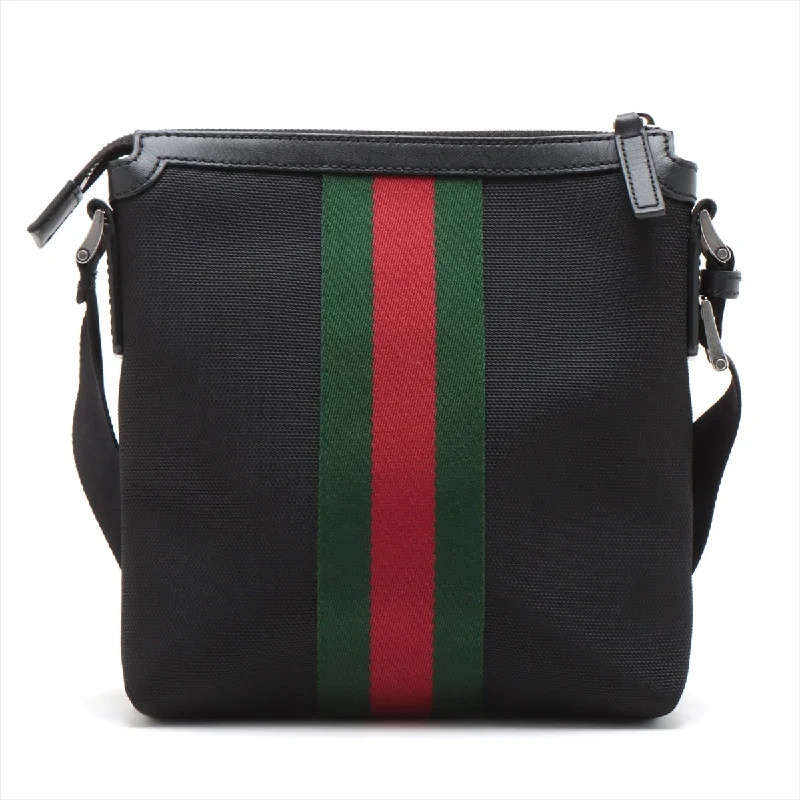 GUCCI leather bags with elegant finishes -Gucci Sey Line Nylon Shoulder Bag Black 631195