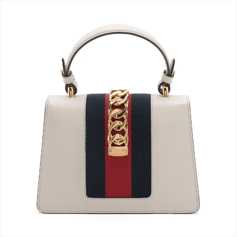 GUCCI bags with woven leather -Gucci Sylvie Leather 2WAY Handbag White 470270