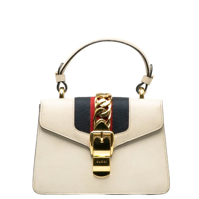 GUCCI bags with crystal embellishments -Gucci Silvery Mini Handbags 2WAY 470270 White Leather  Gucci