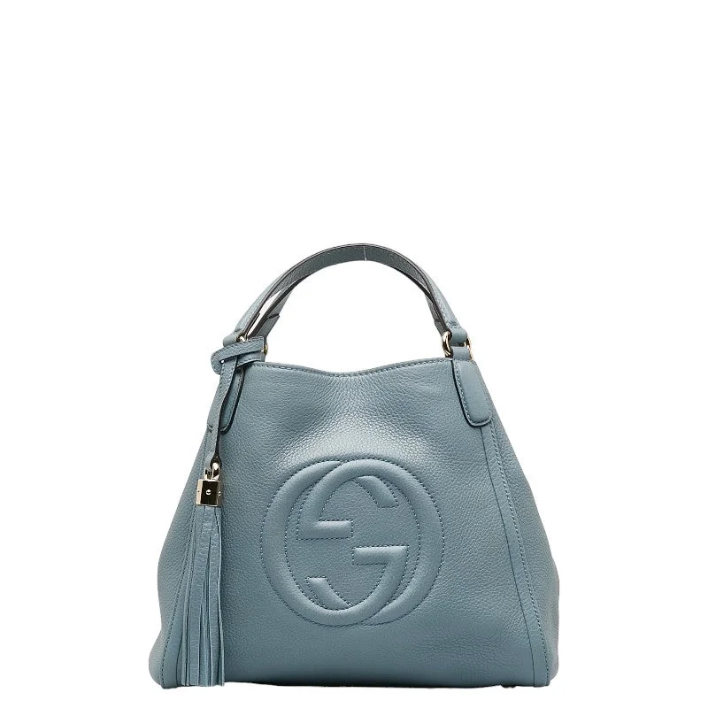 GUCCI bags with geometric designs -Gucci Soho Handbag Shoulder Bag 2WAY 336751 Blue Leather Women's