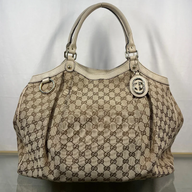 GUCCI luxury handbags with artistic flair -GUCCI Sukey Cream Beige GG Canvas Large Tote Bag