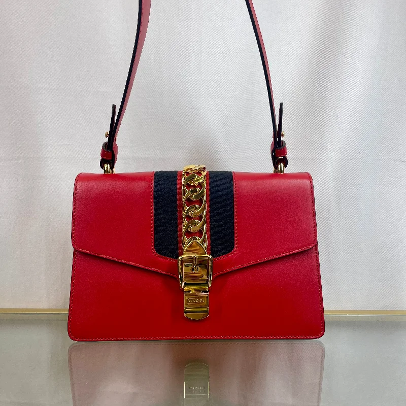 GUCCI bags with luxurious fabrics -GUCCI Small Red Sylvie Shoulder Bag