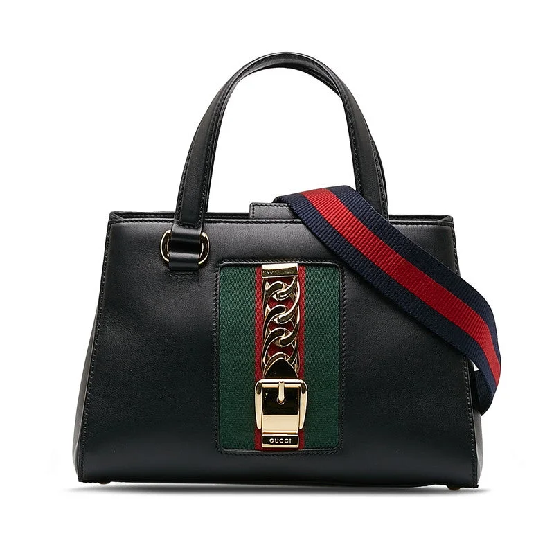 GUCCI backpacks for women -Gucci Sylvie Sherry Line Handbag 460381 Black Leather Women's