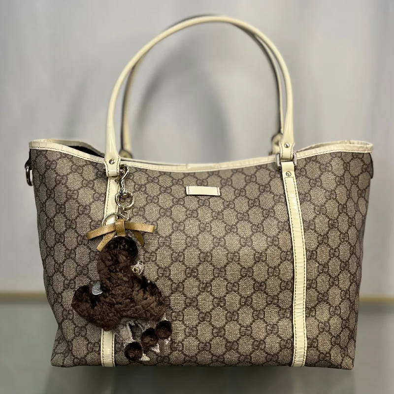 GUCCI bags for modern elegance -GUCCI GG Supreme Web White Joy Tote w/ Lulu French Poodle Charm