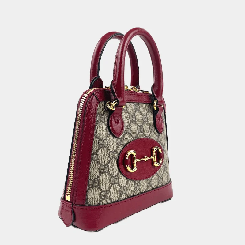 GUCCI bags for modern elegance -GUCCI 1955 Horsebit Tote Supreme GG w/Red