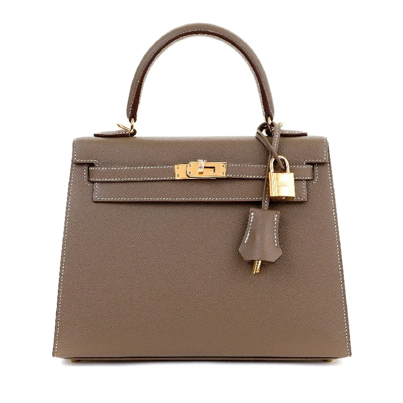 Hermes luxury bags for fashion-forward women -Hermes 25cm Etoupe Madame Sellier Kelly w/  White Stitching & Gold Hardware