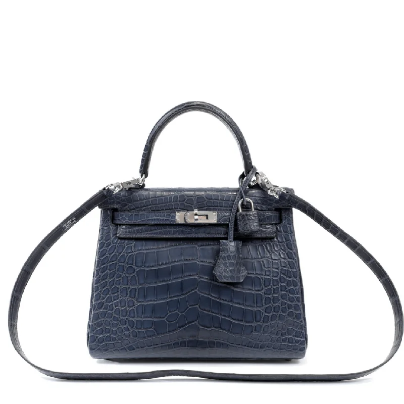 Hermes handbags with chic appeal -Hermès 25cm Navy Crocodile Kelly w/ Palladium Hardware