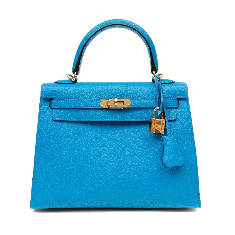 Hermes bags for chic and luxury styling -Hermes 25cm Turquoise Blue Chevre Kelly w/ Gold Hardware