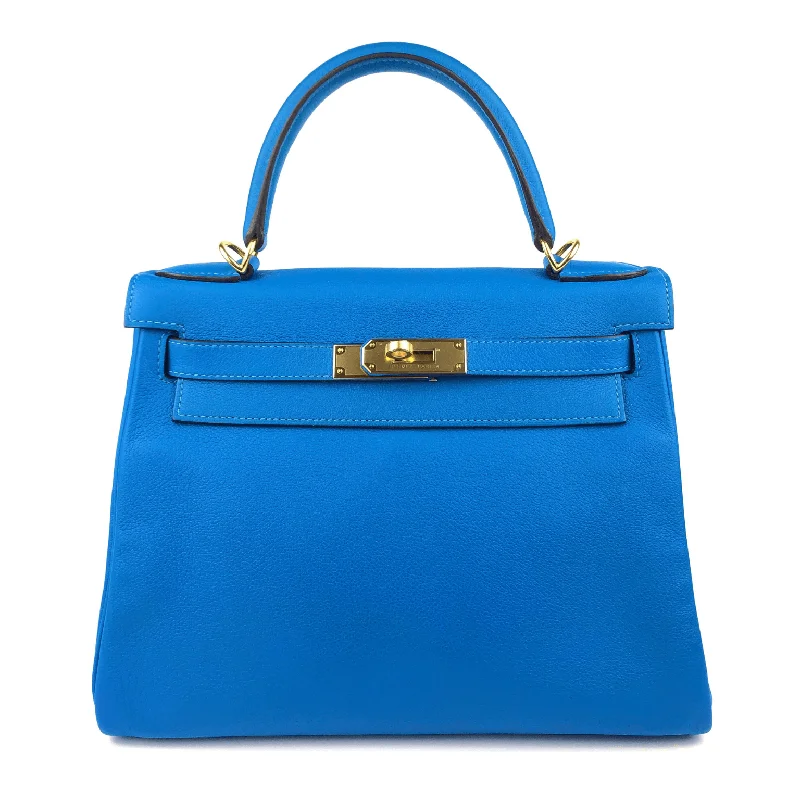 Hermes bags for business professionals -Hermes 28 cm Blue Hydra Evercolor Kelly Gold Hardware