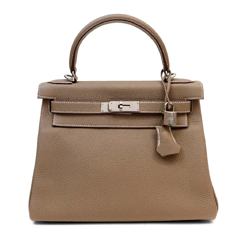 Hermes handbags with elegant appeal -Hermes 28cm Etoupe Togo Kelly w/ Palladium Hardware & White Stitching