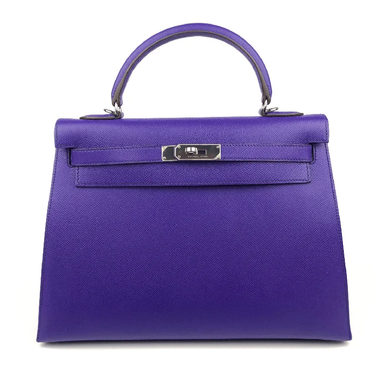 Hermes handbags with modern charm -Hermes 32cm Violet Epsom Sellier Kelly w/ Palladium Hardware