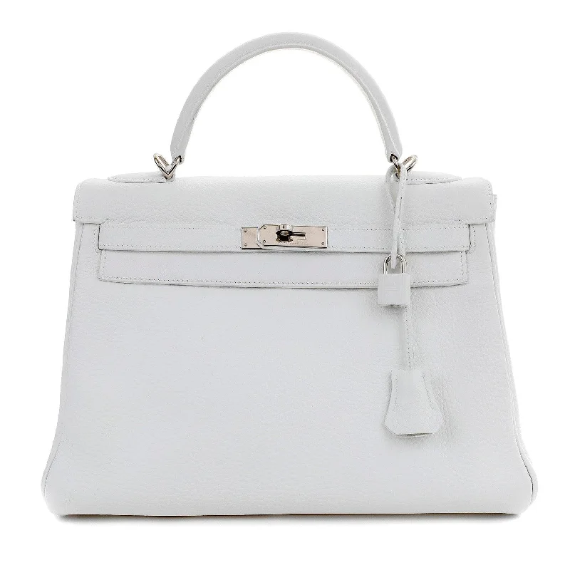 Hermes luxury bags with exclusive designs -Hermès 32cm Snow White Togo Kelly w/ Palladium Hardware