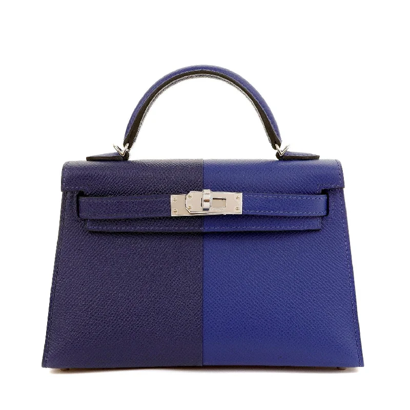 Hermes luxury handbags with woven leather -Hermes 20cm Bleu Electrique/ Bleu Encre Casaque Mini Kelly Special Edition w/ Palladium Hardware