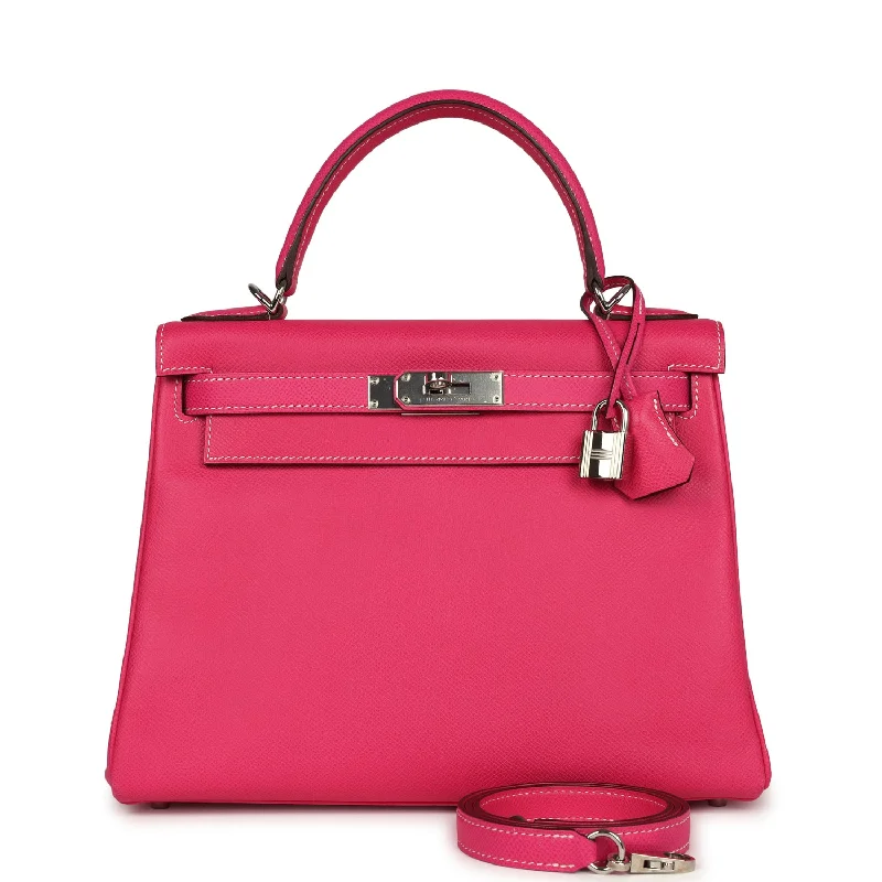 Hermes bags for business professionals -Pre-owned Hermes Kelly Retourne 28 Rose Tyrien Candy Epsom Palladium Hardware