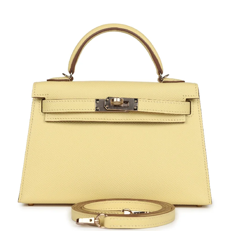 Hermes bags with luxurious texture -Hermes Special Order (HSS) Kelly Sellier 20 Jaune Poussin Verso Epsom Permabrass Hardware