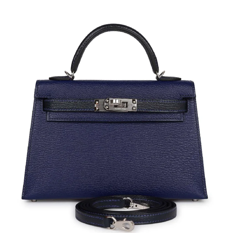 Hermes bags for iconic looks -Hermes Special Order (HSS) Kelly Sellier 20 Bleu Encre and Bleu Indigo Chevre Mysore Palladium Hardware