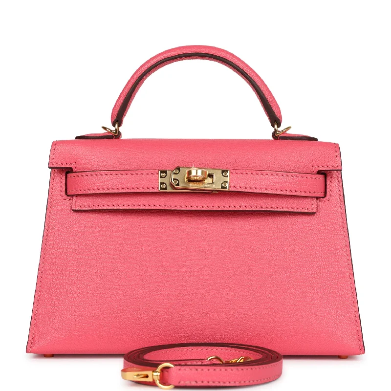 Hermes designer bags with modern chic appeal -Hermes Kelly Sellier 20 Rose Azalee Chevre Mysore Gold Hardware