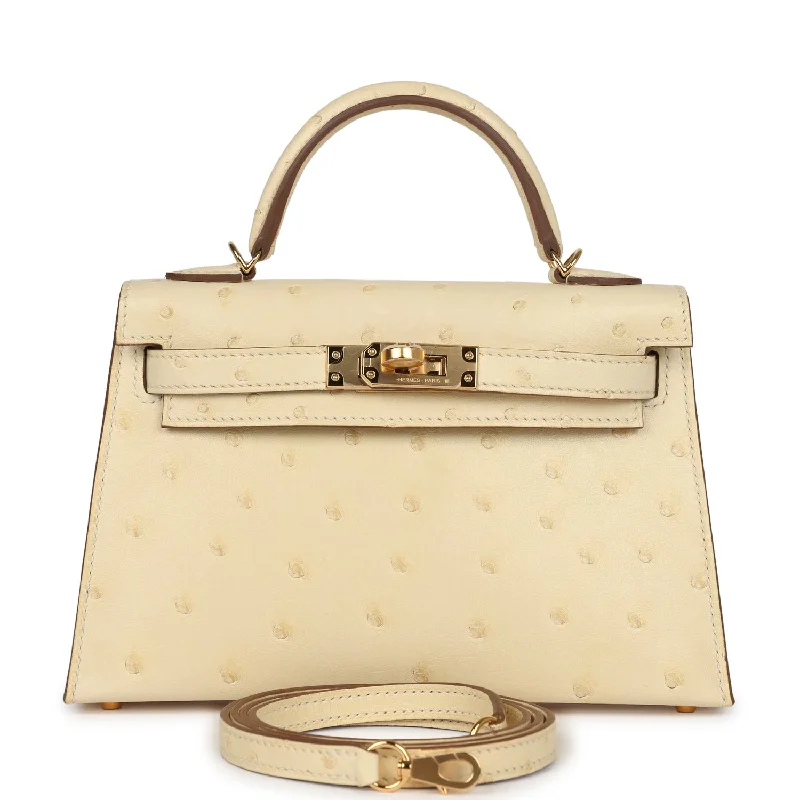 Hermes handbags with minimalistic charm -Hermes Kelly Sellier 20 Vanille Ostrich Gold Hardware