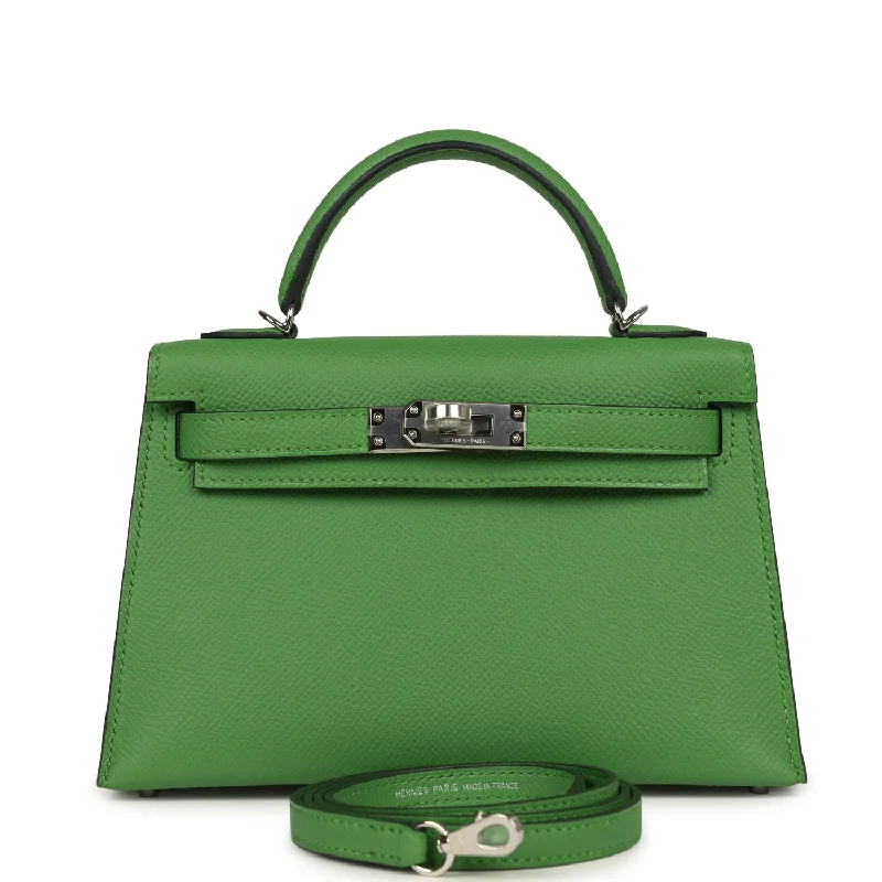 Hermes bags with trendy textures -Hermes Kelly Sellier 20 Vert Yucca Epsom Palladium Hardware