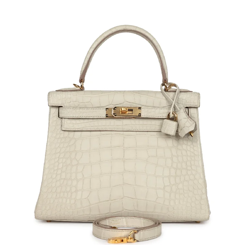 Hermes designer handbags with bold details -Hermes Kelly Retourne 28 Beton Matte Alligator Gold Hardware