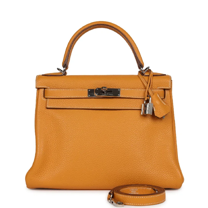 Hermes handbags with sophisticated charm -Pre-Owned Hermes Kelly Retourne 28 Moutarde Clemence Palladium Hardware