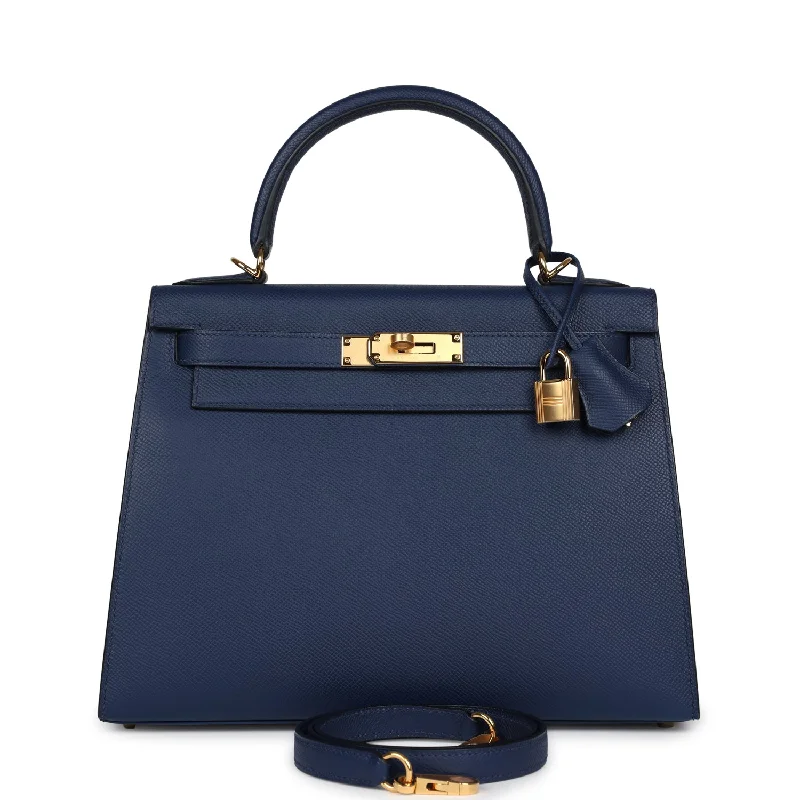 Hermes handbags with sophisticated charm -Hermes Kelly Sellier 28 Bleu Navy Epsom Gold Hardware