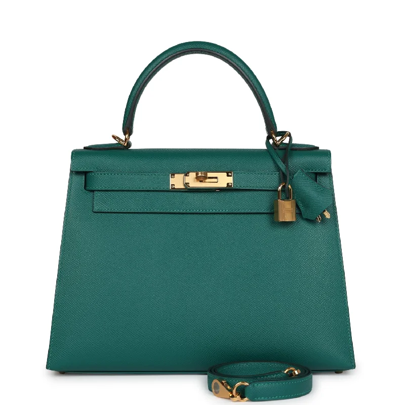 Hermes designer bags for the modern woman -Hermes Kelly Sellier 28 Malachite Epsom Gold Hardware