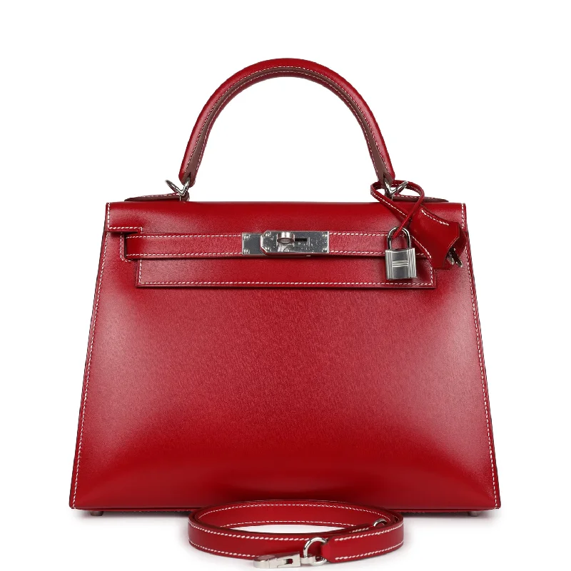 Hermes handbags for iconic fashion -Hermes Kelly Sellier 28 Rouge Piment Box Palladium Hardware