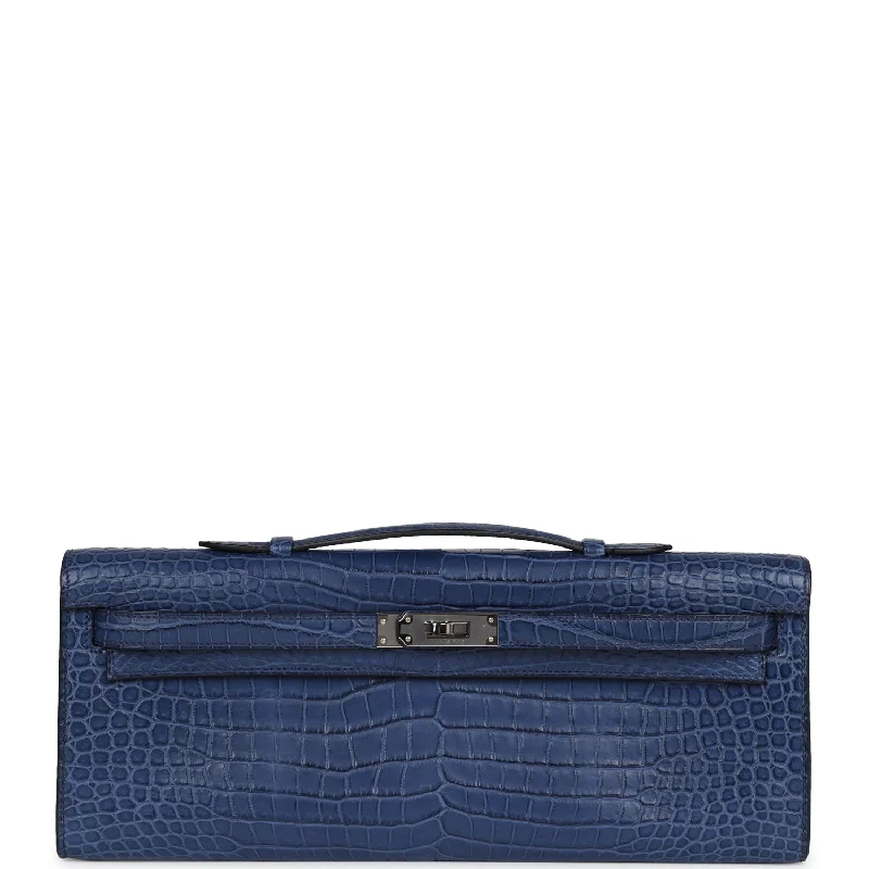 Hermes handbags for every occasion -Hermes Kelly Cut Bleu De Malte Matte Porosus Crocodile Palladium Hardware