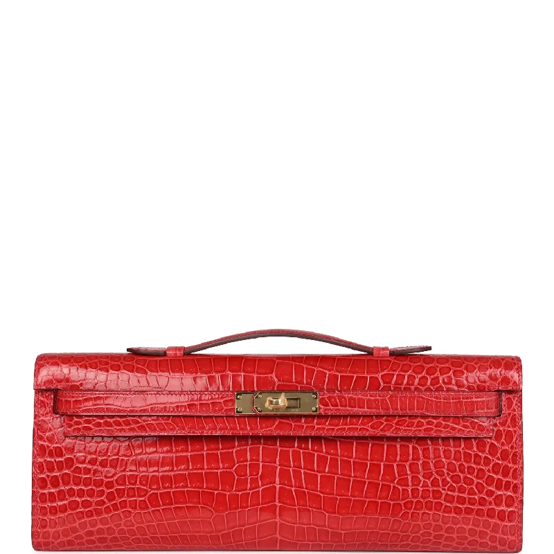 Hermes bags for fashion elites -Hermes Kelly Cut Bougainvillea Shiny Porosus Crocodile Gold Hardware