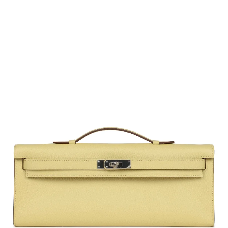 Hermes handbags for women with unique accents -Hermes Kelly Cut Jaune Poussin Epsom Palladium Hardware