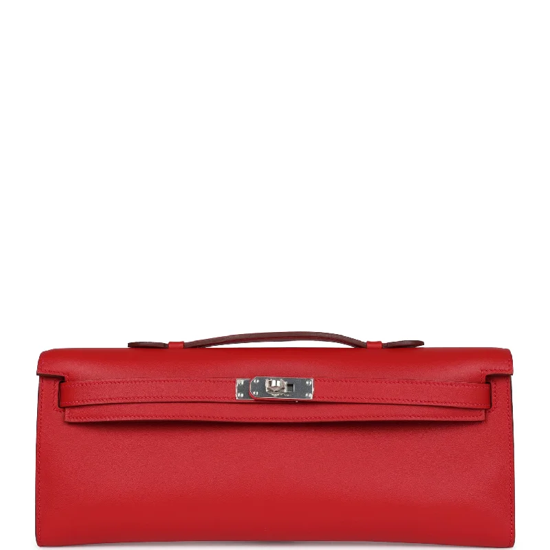 Hermes luxury bags with smooth leather -Hermes Kelly Cut Rouge Casaque Swift Palladium Hardware