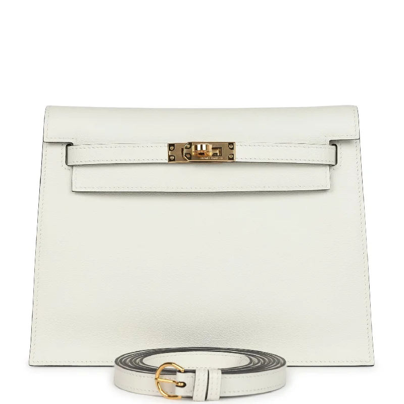 Hermes luxury bags with detailed stitching -Hermes Kelly Danse White Evercolor Verso Gold Hardware