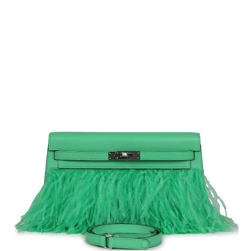 Hermes handbags for timeless appeal -Hermes Kelly Elan Foile Vert Comics Chevre and Ostrich Feather Palladium Hardware