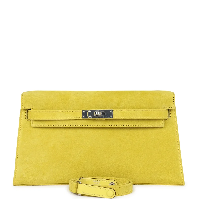 Hermes luxury handbags with polished leather -Hermes Kelly Elan Jaune De Naples Doblis Palladium Hardware