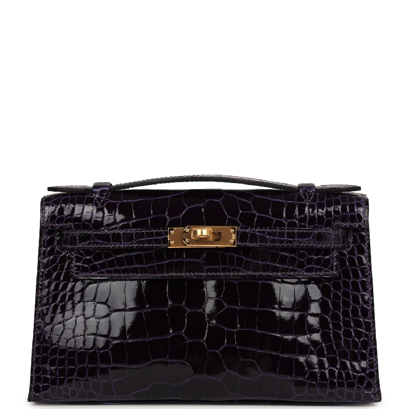 Hermes luxury bags with exclusive craftsmanship -Hermes Kelly Pochette Amethyst Shiny Alligator Gold Hardware