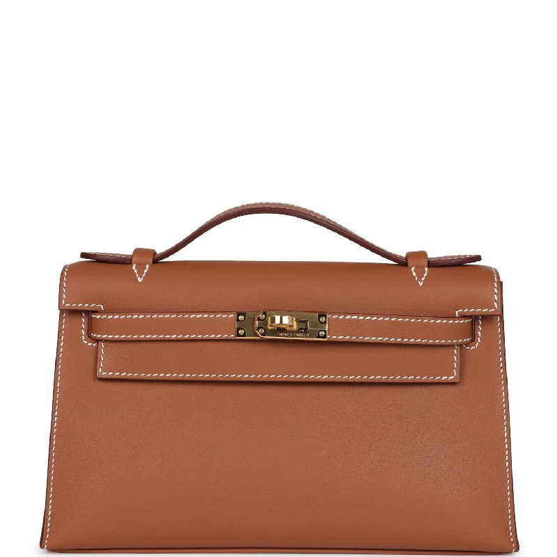 Hermes luxury bags with unique colors -Hermes Kelly Pochette Gold Swift Gold Hardware