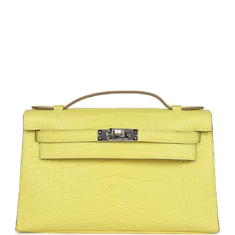 Hermes bags for premium buyers -Hermes Kelly Pochette Lime Matte Alligator Palladium Hardware