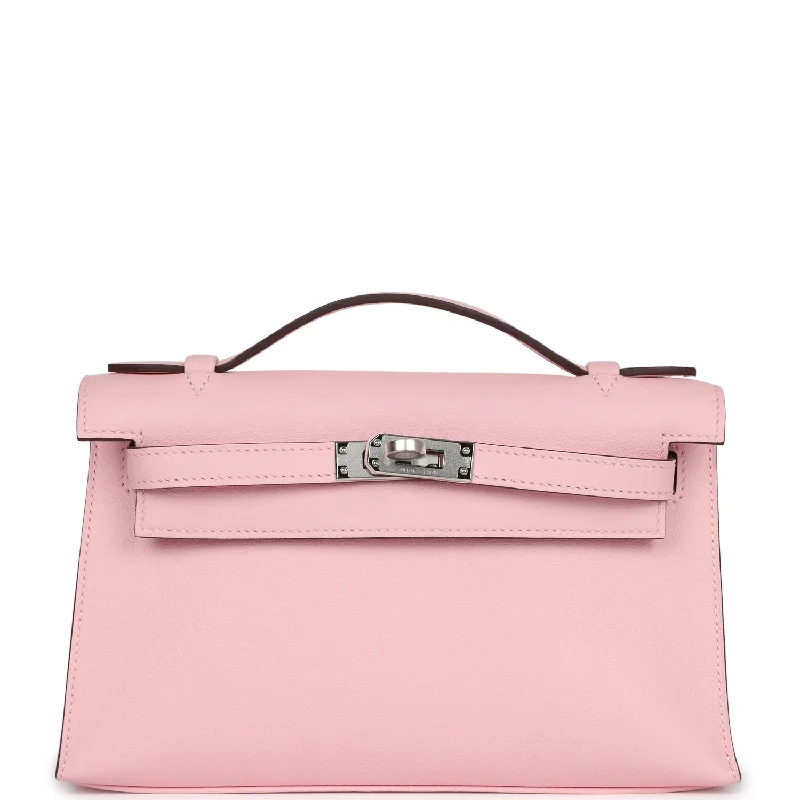 Hermes handbags with high-quality hardware -Hermes Kelly Pochette Rose Sakura Swift Palladium Hardware