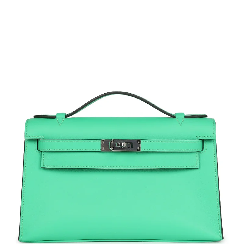 Hermes handbags for a high-end wardrobe -Hermes Kelly Pochette Vert Comics Swift Palladium Hardware