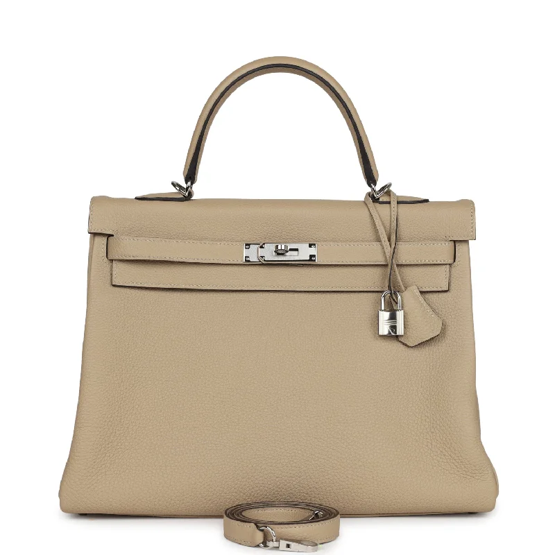 Hermes handbags for premium buyers -Hermes Kelly Retourne 35 Trench Togo Palladium Hardware