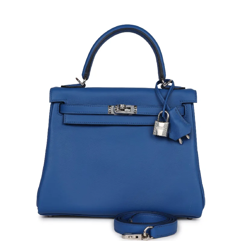 Hermes luxury handbags with modern sophistication -Hermes Kelly Retourne 25 Bleu France Swift Palladium Hardware